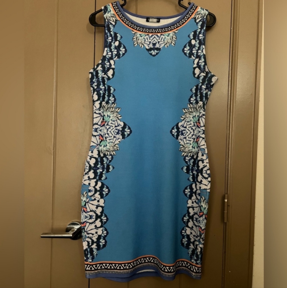 NWOT VENUS Blue Sheath Mini Dress Round Neck Sleeveless